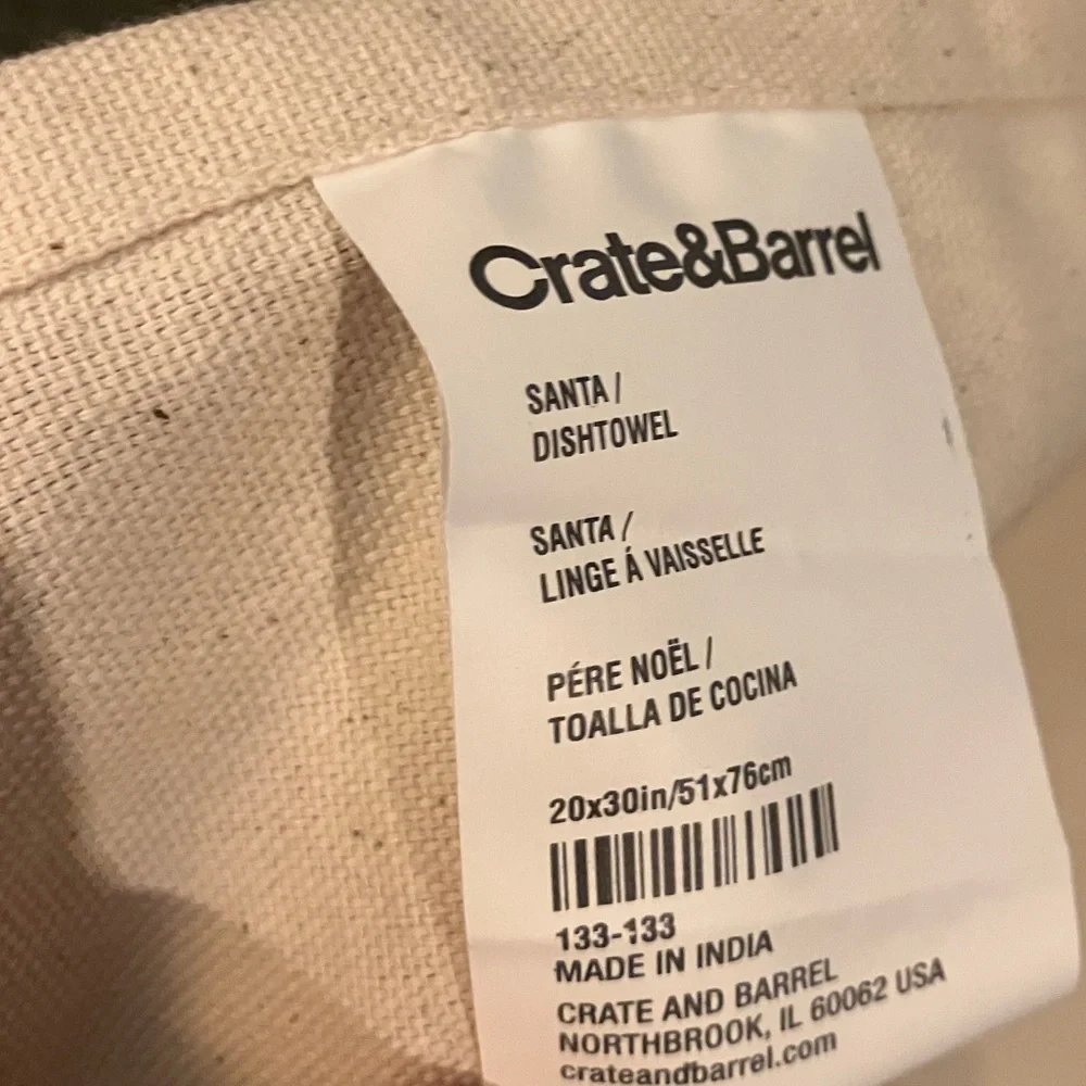 Crate & Barrel Santa Embroidered Christmas Hand Kitchen towel-NWOT